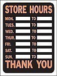 Plastic STORE HOURS.......THANK YOU Signs - 12" x 9" Hy-GLO