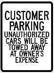Alum. CUSTOMER PARKING - UNAUTHORIZED CARS TOWED Signs - 18" x 24" x 0.080