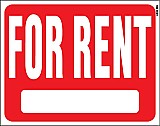 19" x 15" Red/ White Plastic Sign:  FOR RENT (w/ Blank Info Box)