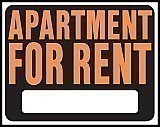 19" x 15" Hy-Glo Plastic Sign:  APARTMENT FOR RENT (w/ Blank Info Box)