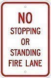 12" x 18" x 0.080 Aluminum Sign:  NO STOPPING OR STANDING - FIRE LANE