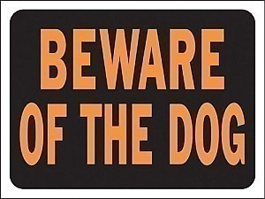 12" x 9" Hy-Glo Plastic Sign:  BEWARE OF THE DOG