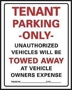 JUMBO HD Plastic TENANT PARKING ONLY - UNAUTHORIZED VEHICLES Signs - 15" x 19"