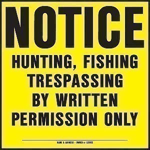 11" x 11" Heavy-Duty Plastic Sign:  NOTICE - HUNTING, FISHING, TRESPASSING....