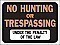 Plastic  NO HUNTING OR TRESPASSING Signs - 12" x 9" - Hy-GLO
